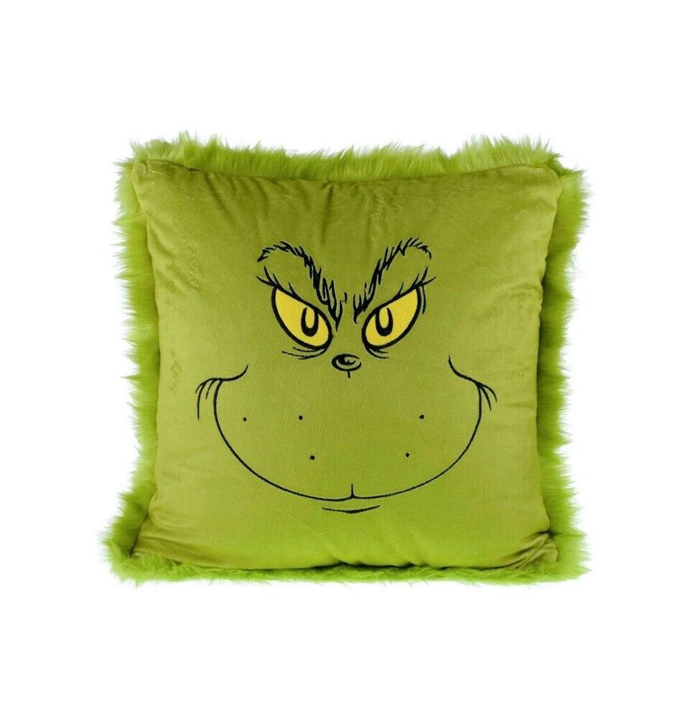 Dr Seuss The Grinch Green Faux Fur Grinch Face Pillow 16inx16in Polyester New